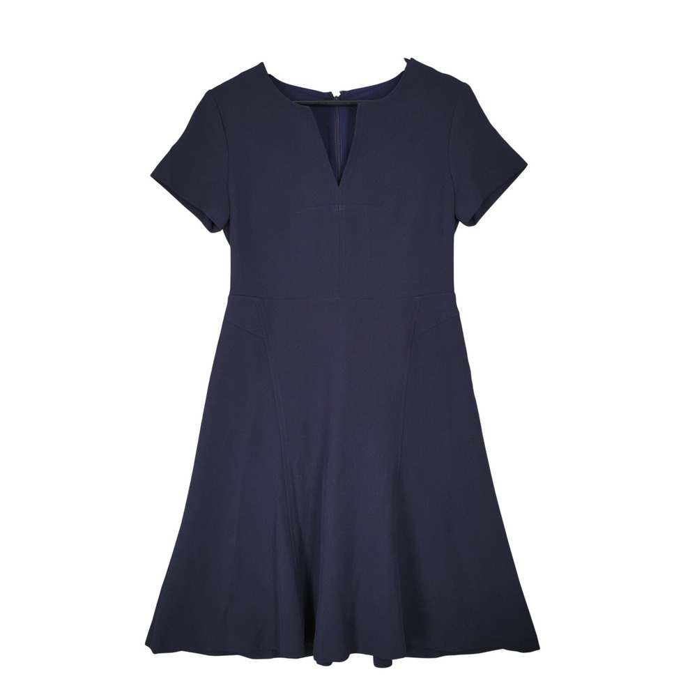 Banana Republic Dress Womens 2 Navy Blue Short Sleeve Notched Neck Fit and Flare